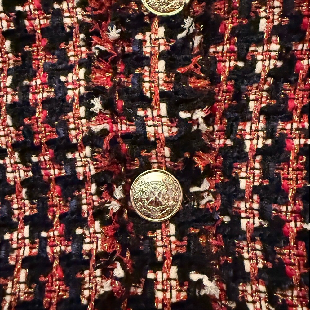 Just Me Skirt Suit Set Womens S Burgundy red orange Navy Tweed Plaid Lined 2pc - Picture 5 of 6